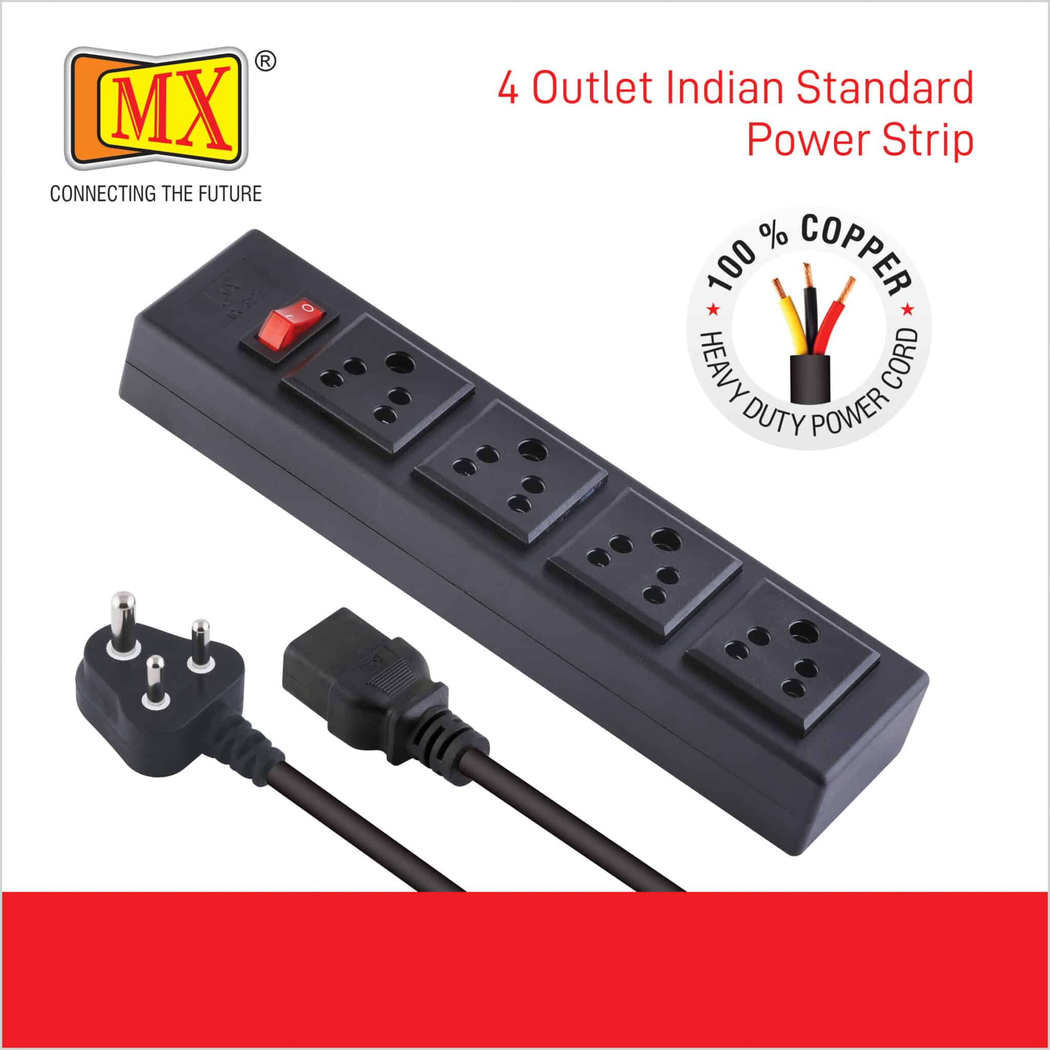 MX 4 Outlet Indian Standard Power Strip With Master Switch, Heavy Duty 1.5 mtr Power Cord for home appliances like electric cooktop & Stove - Image 4