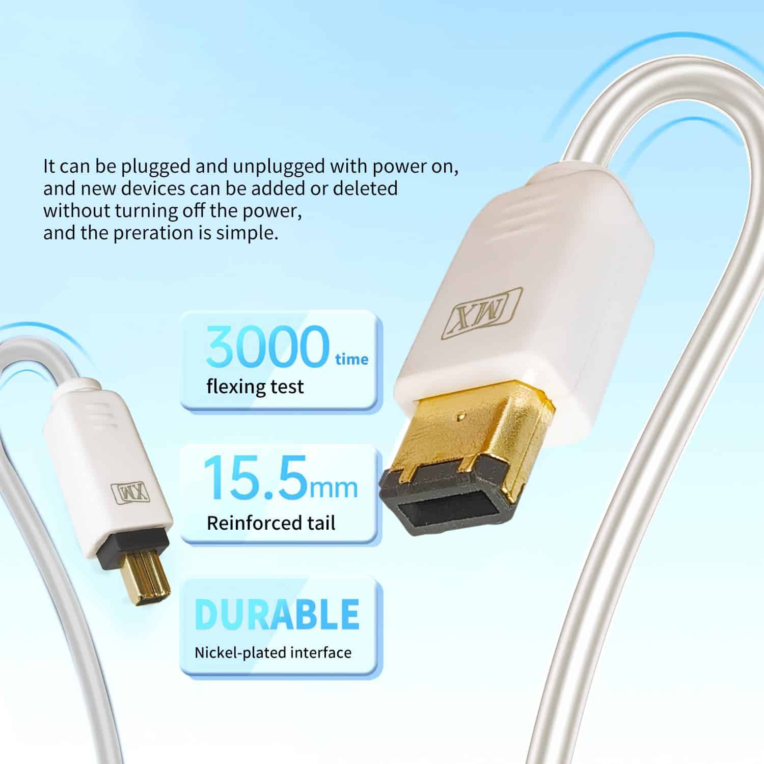 MX FireWire IEEE 1394 4 Pin Male to IEEE 1394 6 Pin Male Cord - 10 Meters