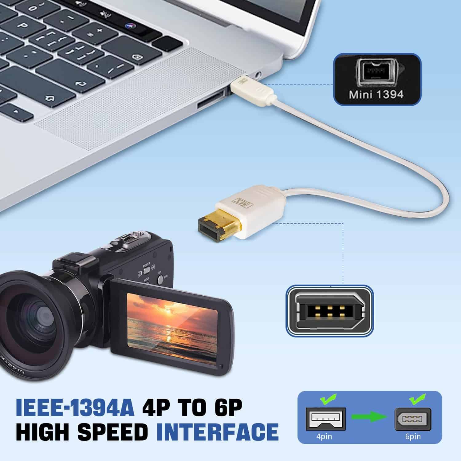 MX FireWire IEEE 1394 4 Pin Male to IEEE 1394 6 Pin Male Cord - 10 Meters