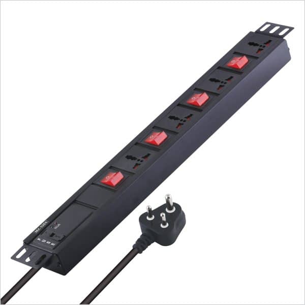 MX 4 Outlet Power Distribution Unit with Universal Socket 5 Amp with Individual Switch, Child Safety Shutter, Industrial Standard Aluminium Extrusion Body - Wall Mount, Desk Mount and 19 inches Rack Mountable with 1.5 Meters Power Cord