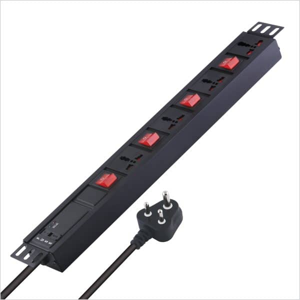 MX 4 Outlet Power Distribution Unit with Universal Socket 3 Sockets (5 Amp) and 1 Socket (15 Amp) with Individual Switch, Child Safety Shutter, Spike & Surge Protector, Industrial Standard Aluminium Extrusion Body, Wall Mount, Desk Mount and 19 inches Rack Mountable with 1.5 Meters Power Cord