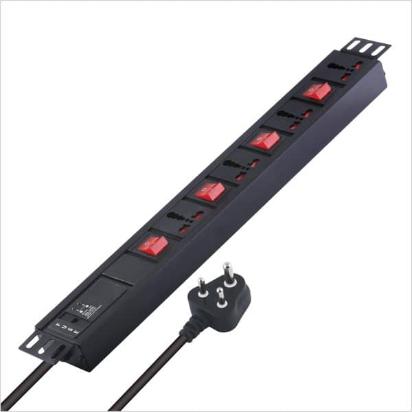 MX 4 Outlet Power Distribution Unit with 15 Amp Universal Socket with Individual Switch, Child Safety Shutter, Industrial Standard Aluminium Extrusion Body Wall Mount, Desk Mount and 19 inches Rack Mountable with 1.5 Meters Power Cord