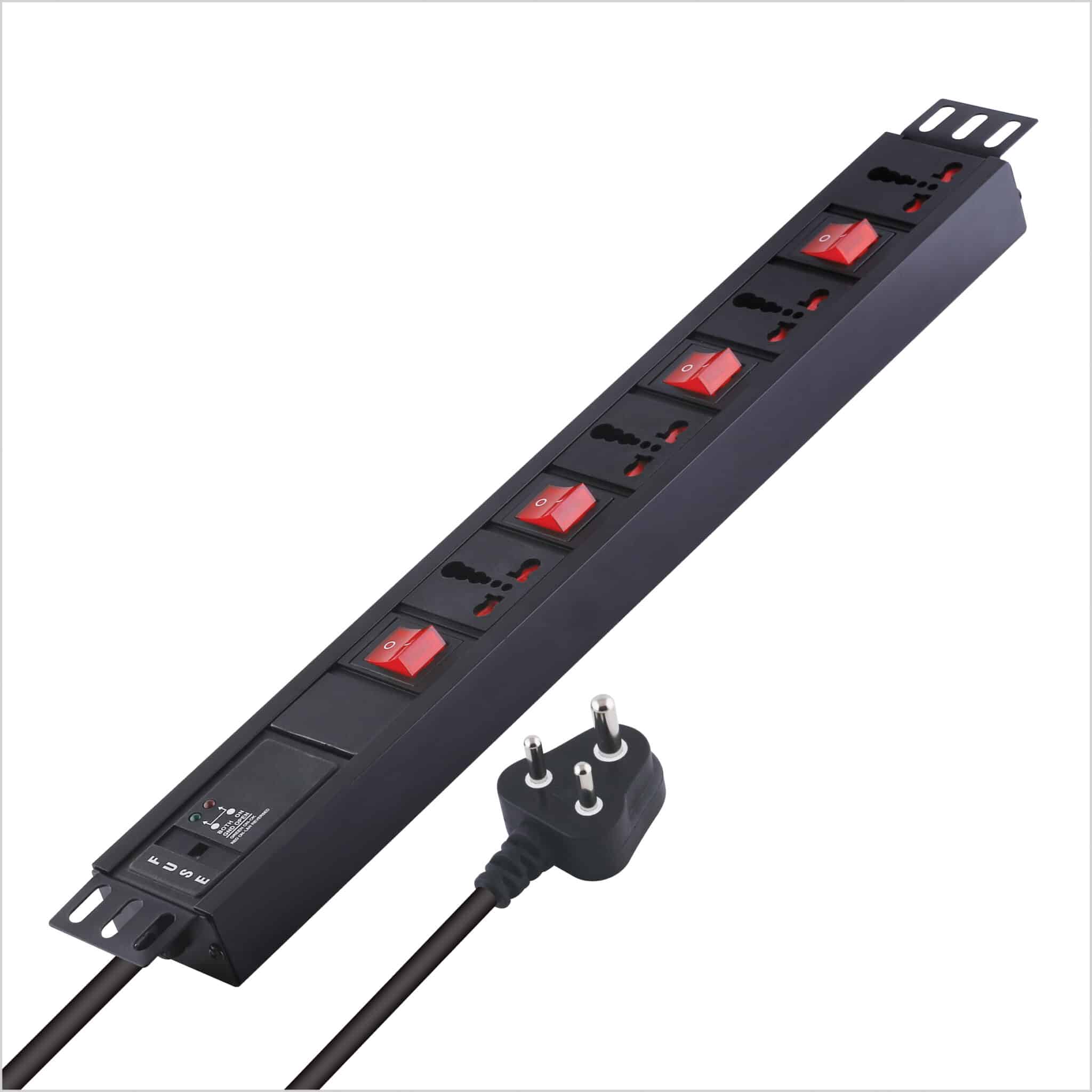 MX 4 Outlet Power Distribution Unit with 15 Amp Universal Socket with Individual Switch, Child Safety Shutter, Industrial Standard Aluminium Extrusion Body Wall Mount, Desk Mount and 19 inches Rack Mountable with 1.5 Meters Power Cord