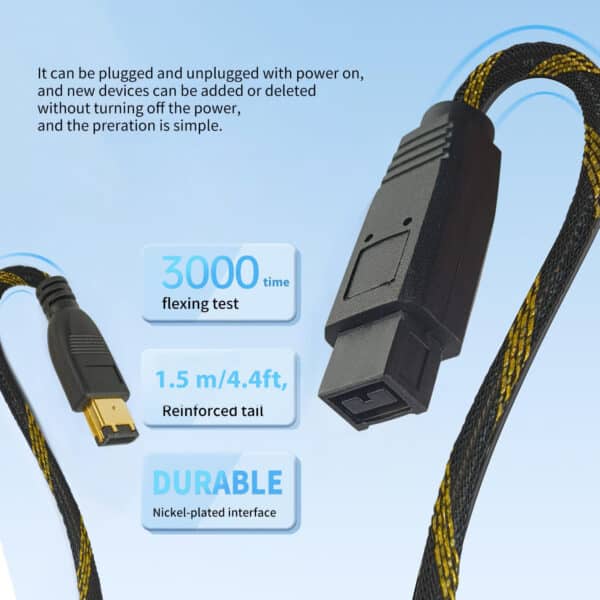 MX FireWire IEEE 1394b 9 Pin to 6 Pin Cord, Gold Plated with Nylon Mesh (Bilingual) - 10 Meters