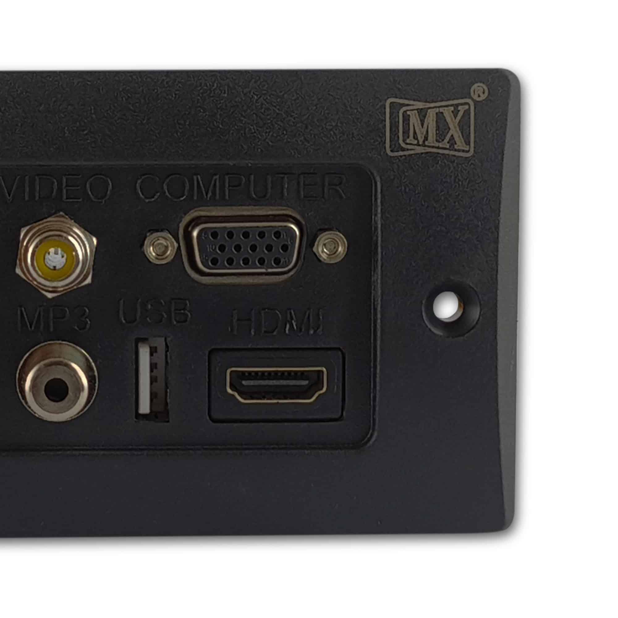 MX 3 RCA FEMALE + HDDB 15 PIN VGA + USB A FEMALE + EP ST. FEMALE + HDMI FEMALE CONNECTOR FACE PLATE ( 114 X 70 mm )