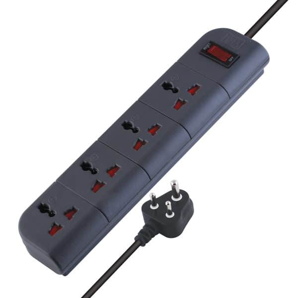 MX 4 Outlet Universal Surge Protector With Master Reset Switch With Heavy Duty 3 mtr Power Cord & With Child safety Shutter