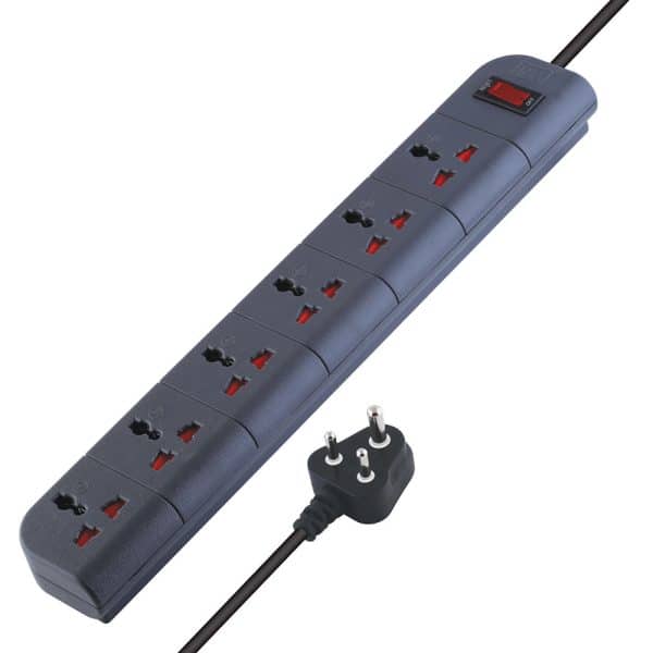 MX 6 Outlet Universal Surge Protector With Master Reset Switch With Heavy Duty 1.5 mtr Power Cord & With Child safety Shutter