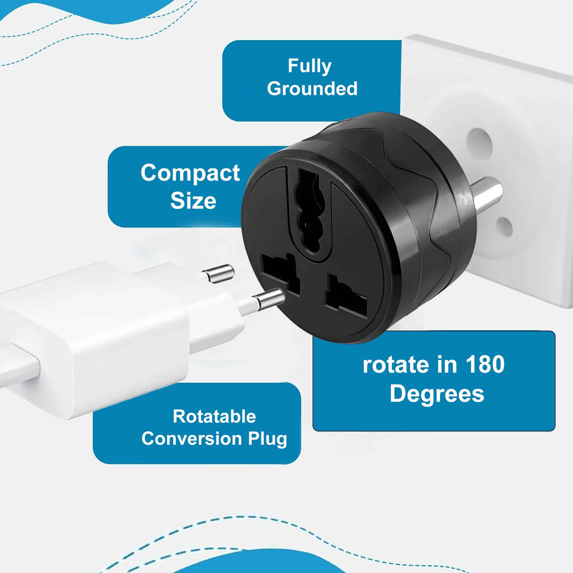 MX Rotatable Conversion Plug, Multi Plug Travel Adapter ROTATABLE Upto 180° (Pack of 2)