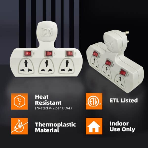 MX 3-Pin 3-Socket Universal Adaptor, 5 Amp