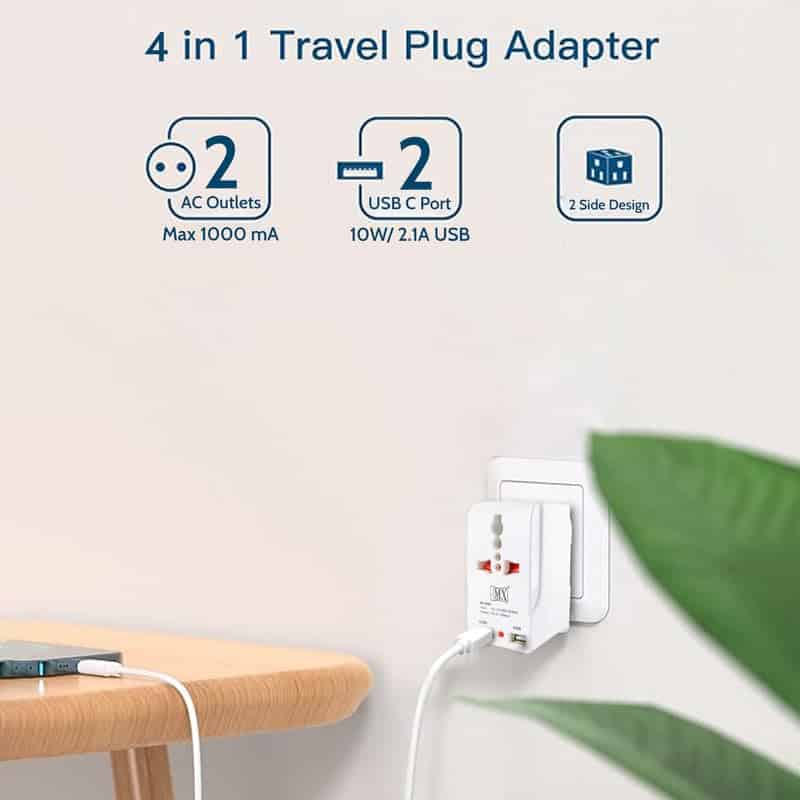 MX- Dual USB Charger with Universal 2 Pin & 3 Pin/2 Way Pin Multiplug Socket / Power Adapter 10A|Safety Shutter with Two USB Ports