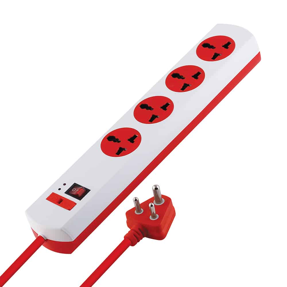 MX Power Strip with 4 Universal Socket, Master Switch, Indicator, Auto detect Wire Connection, 5 mtr Cord Length