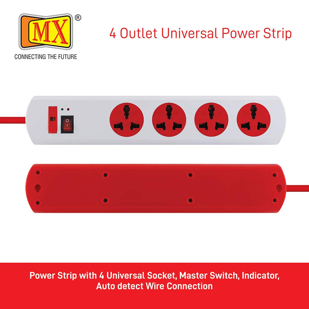 MX Power Strip with 4 Universal Socket, Master Switch, Indicator, Auto detect Wire Connection, 1.5 mtr Cord Length - Image 4