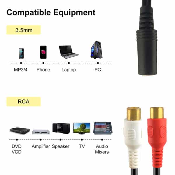 MX EP 3.5mm Stereo Female To 2 RCA Female Cord : Pin Gold Plated : 1.5 Mtr