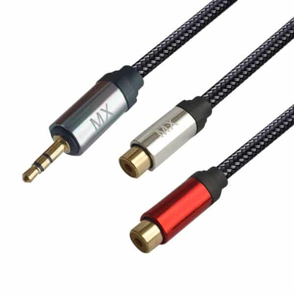 MX Copper Digital Audio Coaxial Cable 3.5mm Male to 2 RCA Female Audio Auxiliary Stereo Y Splitter Cable – 0.5 Meters