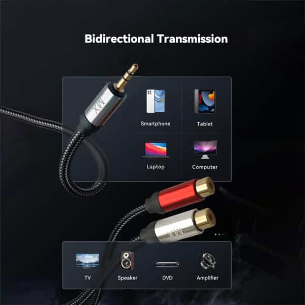 MX Copper Digital Audio Coaxial Cable 3.5mm Male to 2 RCA Female Audio Auxiliary Stereo Y Splitter Cable – 0.5 Meters