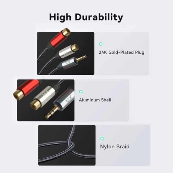 MX Copper Digital Audio Coaxial Cable 3.5mm Male to 2 RCA Female Audio Auxiliary Stereo Y Splitter Cable – 0.5 Meters