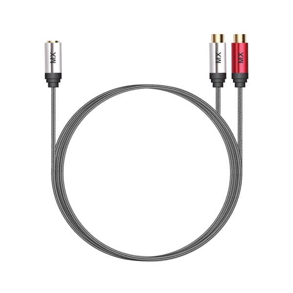 MX EP Stereo 3.5mm Female to 2 RCA Male Stereo Audio Y Cable Adapter Gold Plated Compatible for Smartphones, MP3, Tablets, Home Theater - 0.5Mtr