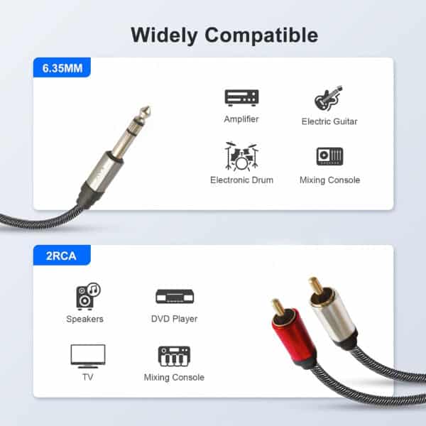 MX 6.35mm P-38 Stereo Male to 2 RCA Male cable : 1.5 mtr (MX-3896A)