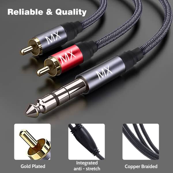 MX 6.35 mm P-38 MONO MALE TO 2 RCA MALE CABLE (MX-3997A 3M),Black