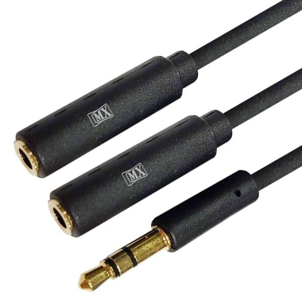 MX EP 3.5 mm Stereo Male to Two EP 3.5 mm Stereo Female Cord : 3 mtr : Slim Type : Gold Plated