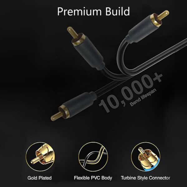 MX Single RCA Male to Single RCA Male Cord : 1.5 mtr : Slim Type : Gold Plated (Pack of 2)