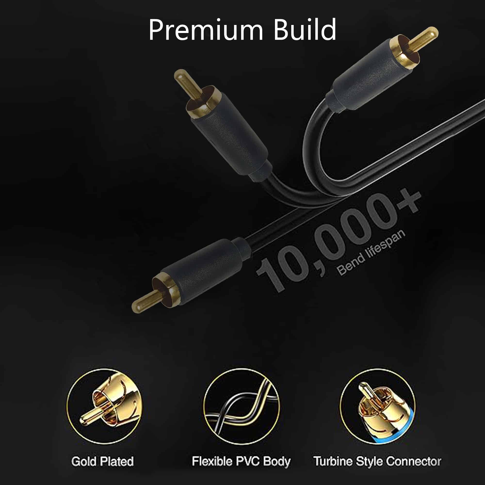 MX Single RCA Male to Single RCA Male Cord : 1.5 mtr : Slim Type : Gold Plated (Pack of 2)