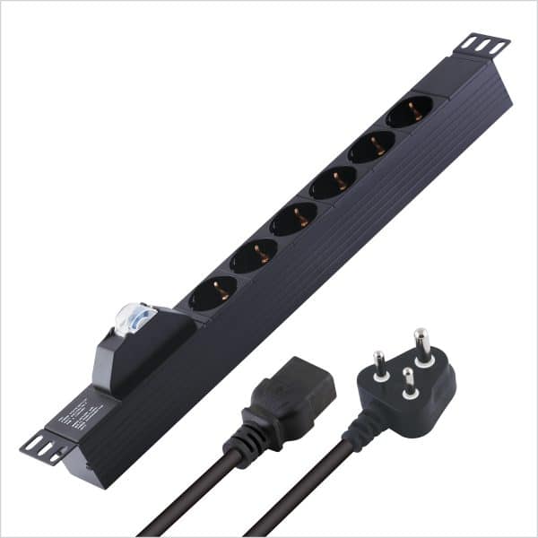 MX 6 Outlets Spike Protector German Schuko Socket of 16 Amp with Single Pole MCB ( 6000 Amp, 50 Hz ) Wall / Rack Mount