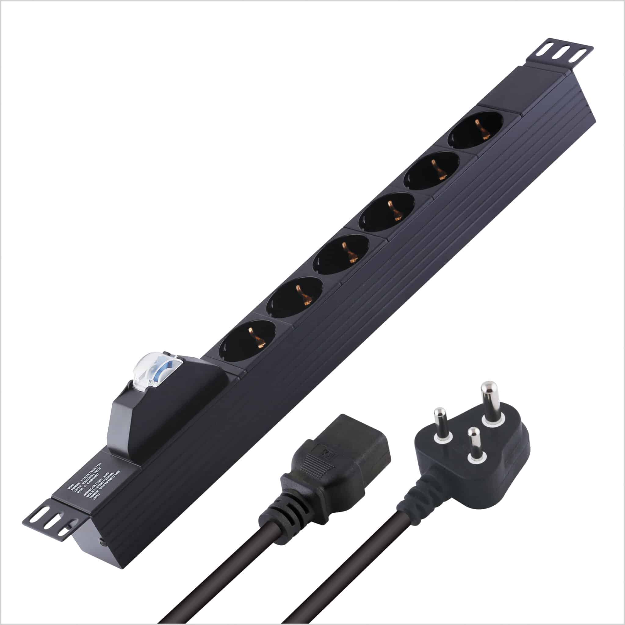 MX 6 Outlets Spike Protector German Schuko Socket of 16 Amp with Single Pole MCB ( 6000 Amp, 50 Hz ) Wall / Rack Mount