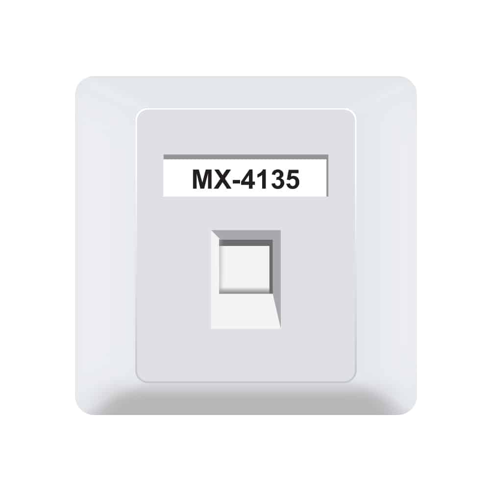 MX Single Port face plate with shutter ( 86 X 86 mm ) with UTP CAT-6A Keystone Jack 90 Degree
