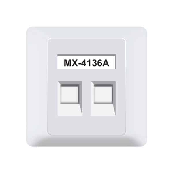 MX Dual Port face plate with shutter ( 86 X 86 mm ) with UTP CAT-6A Keystone Jack 180 Degree ( Tool Less )