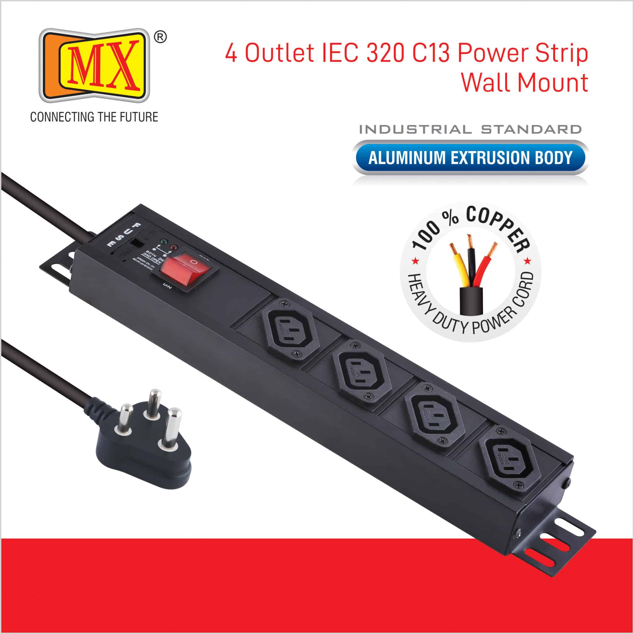 MX 4-Outlet Power Distribution Unit with IEC 320 C13, Master Switch, and Industrial-Standard Aluminum Body. Wall or desk mountable with a 1.5m heavy-duty cord for home appliances like electric cooktop & Stove - Image 5