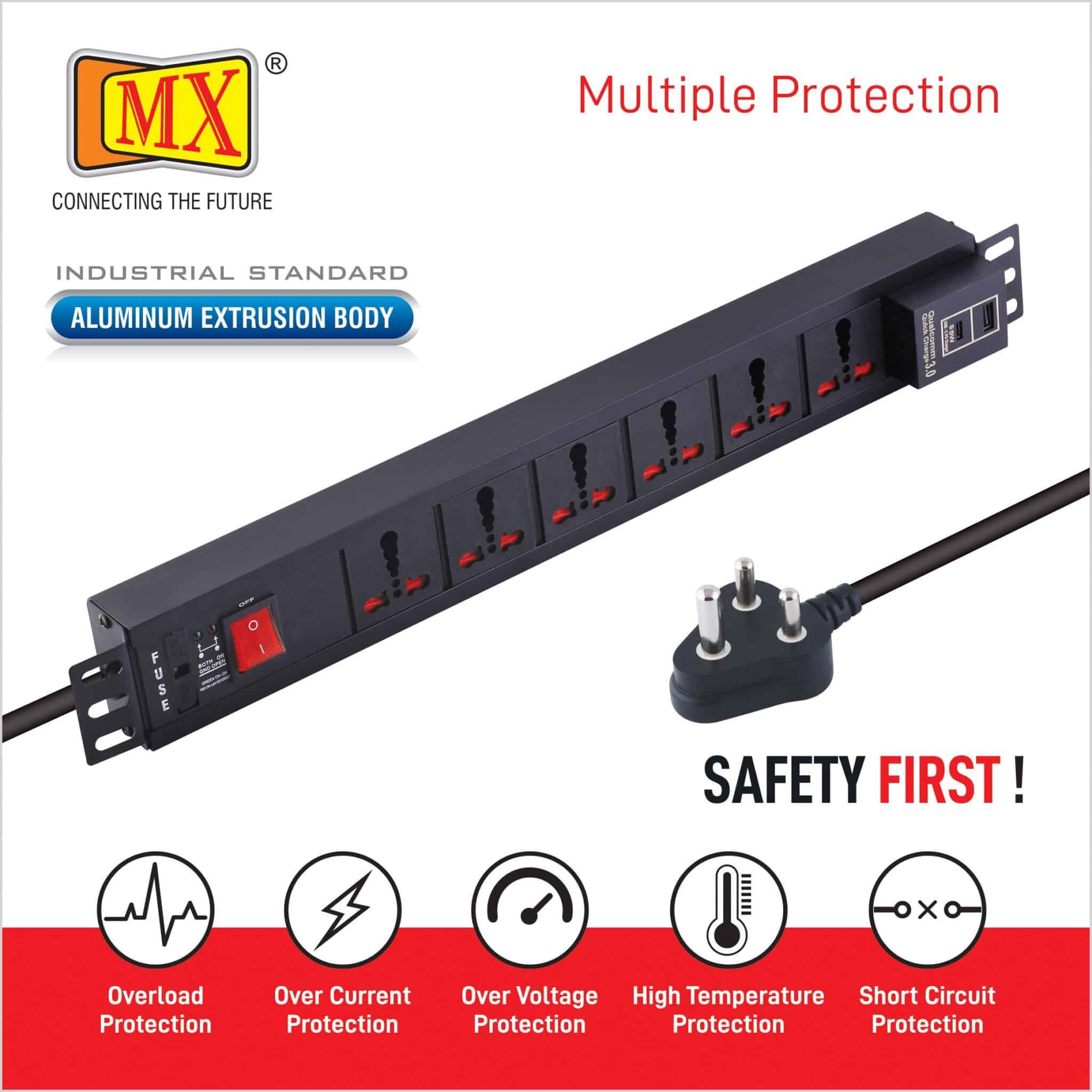 MX 6-Outlet Power Unit: 15A Universal Socket, USB-C PD 95W + USB-A Port, Fuse, Master Switch, Wall Mount, 1.5m Cord for home appliances like electric cooktop & Stove - Image 4