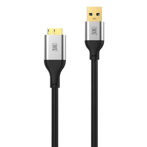 MX USB Hard Disk Cable USB A 3.0 to Micro USB B 3.0 SuperSpeed Upto 5Gbps Cable with 24K Gold plated + Aluminium Alloy Housing Connector : 1.5 Meter