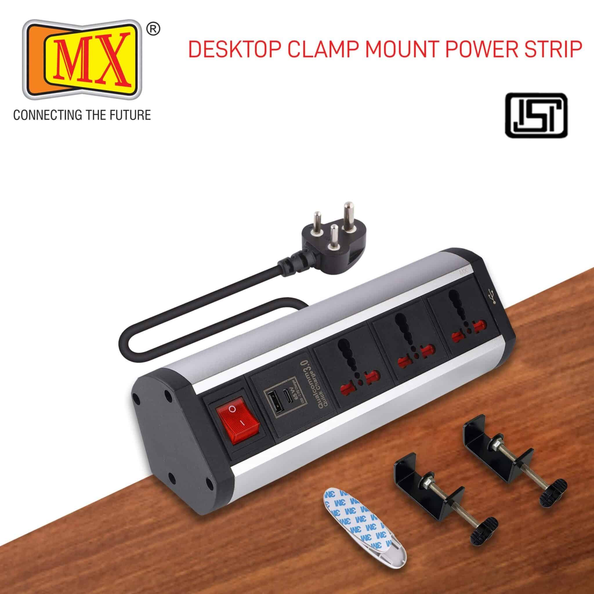 MX Premium Power Console 16 Amp 3 Universal Sockets with 65W PD Charging Port Extension Board - with removable Desk Clamp – Power Strip – Master Switch - 1.5m 3 Pin Plug extension Cord (MX-4190_1.5mtr) - Image 5