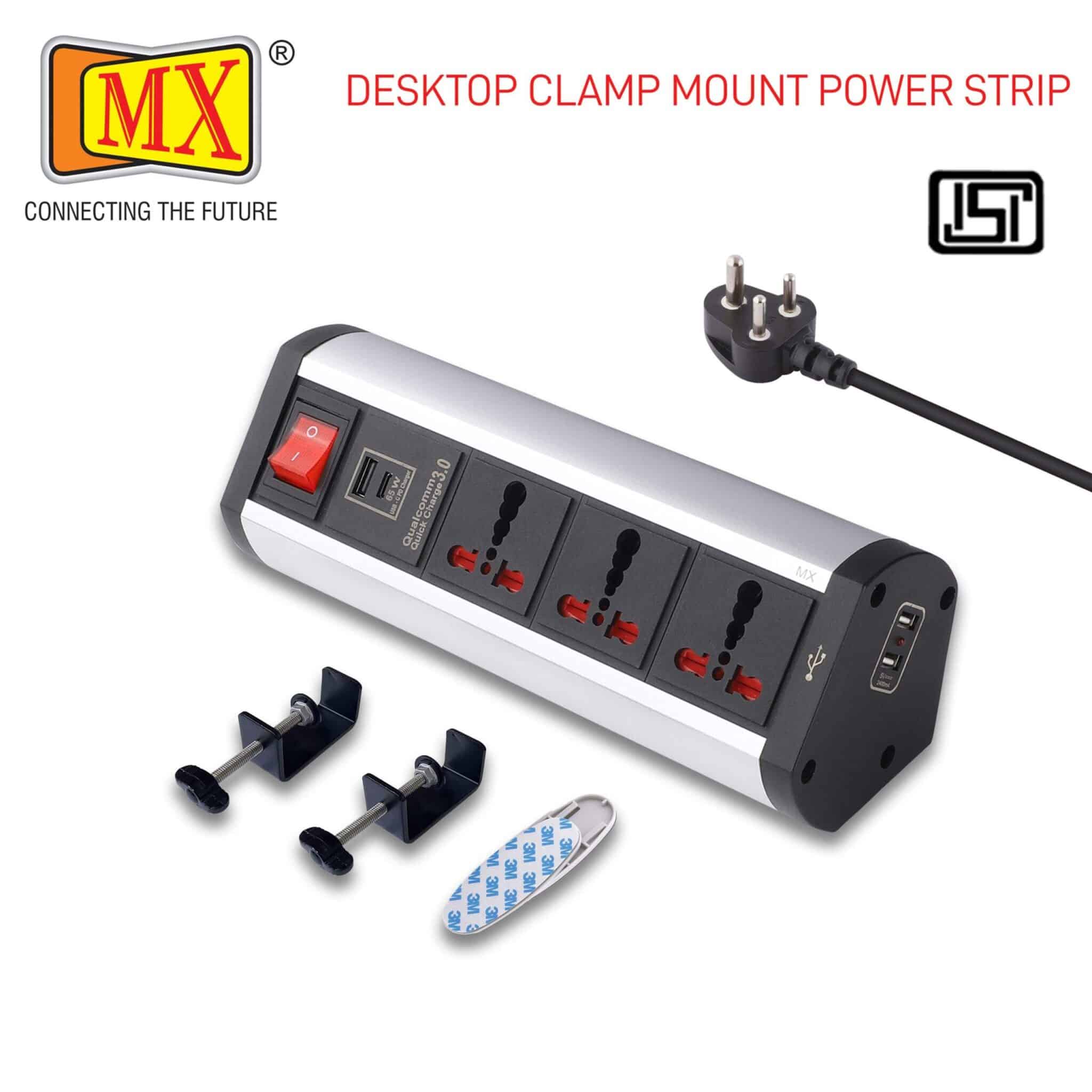 MX Premium Power Console 16 Amp 3 Universal Sockets with 65W PD Charging Port Extension Board - with removable Desk Clamp – Power Strip – Master Switch - 1.5m 3 Pin Plug extension Cord (MX-4190_1.5mtr) - Image 2