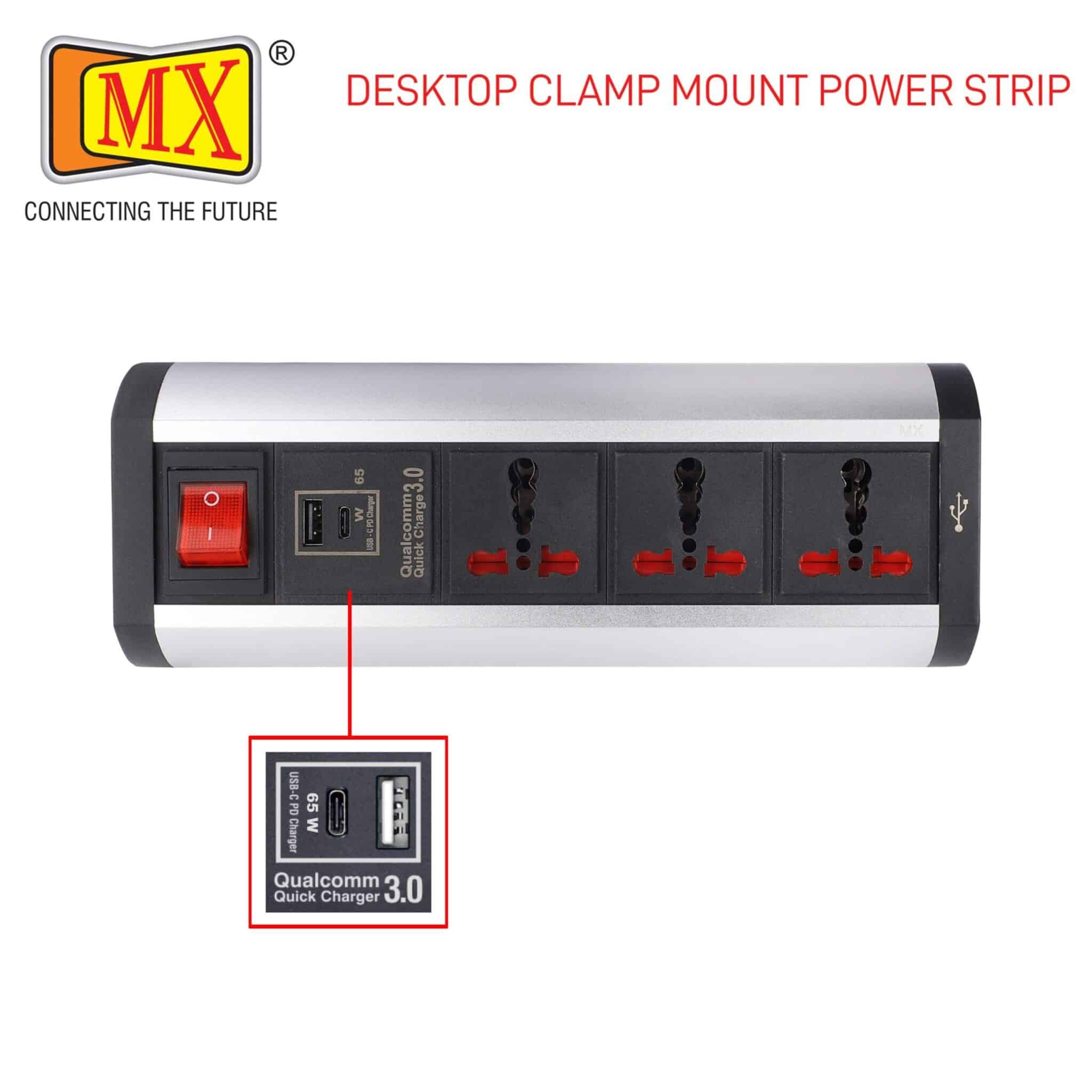 MX Premium Power Console 16 Amp 3 Universal Sockets with 65W PD Charging Port Extension Board - with removable Desk Clamp – Power Strip – Master Switch - 1.5m 3 Pin Plug extension Cord (MX-4190_1.5mtr) - Image 4