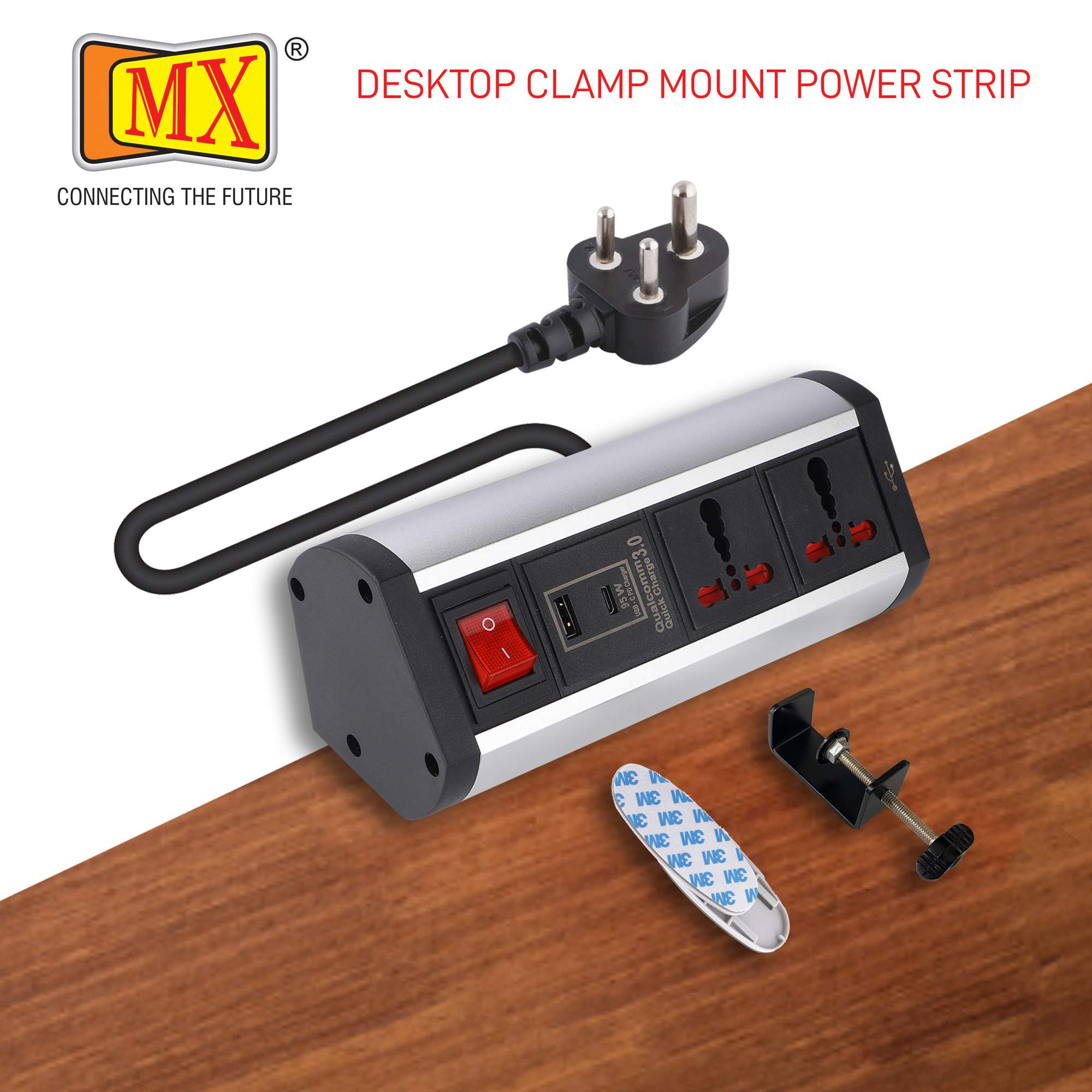 MX Power Console 16 Amp 2 Universal Sockets with 95W PD Charging Port Extension Board - Desk Clamp Mount –Power Strip–Master Switch For Home Office Exhibition School - 3 Pin Power Cord (MX-4193_1.5mtr) - Image 2