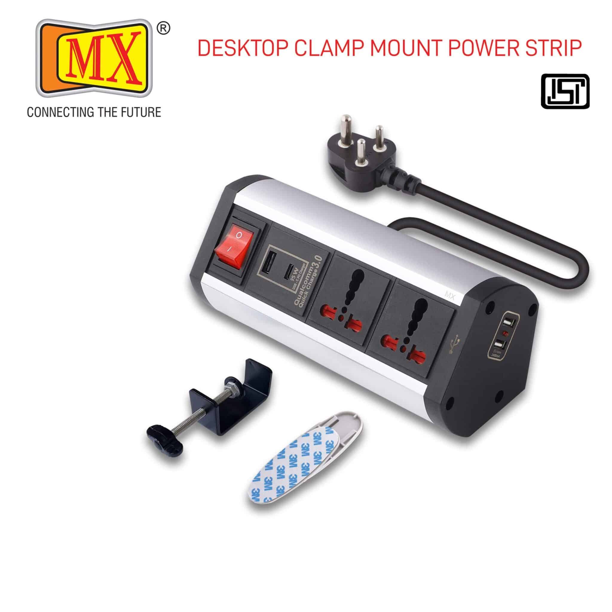 MX Power Console 16 Amp 2 Universal Sockets with 95W PD Charging Port Extension Board - Desk Clamp Mount –Power Strip–Master Switch For Home Office Exhibition School - 3 Pin Power Cord (MX-4193_1.5mtr) - Image 3
