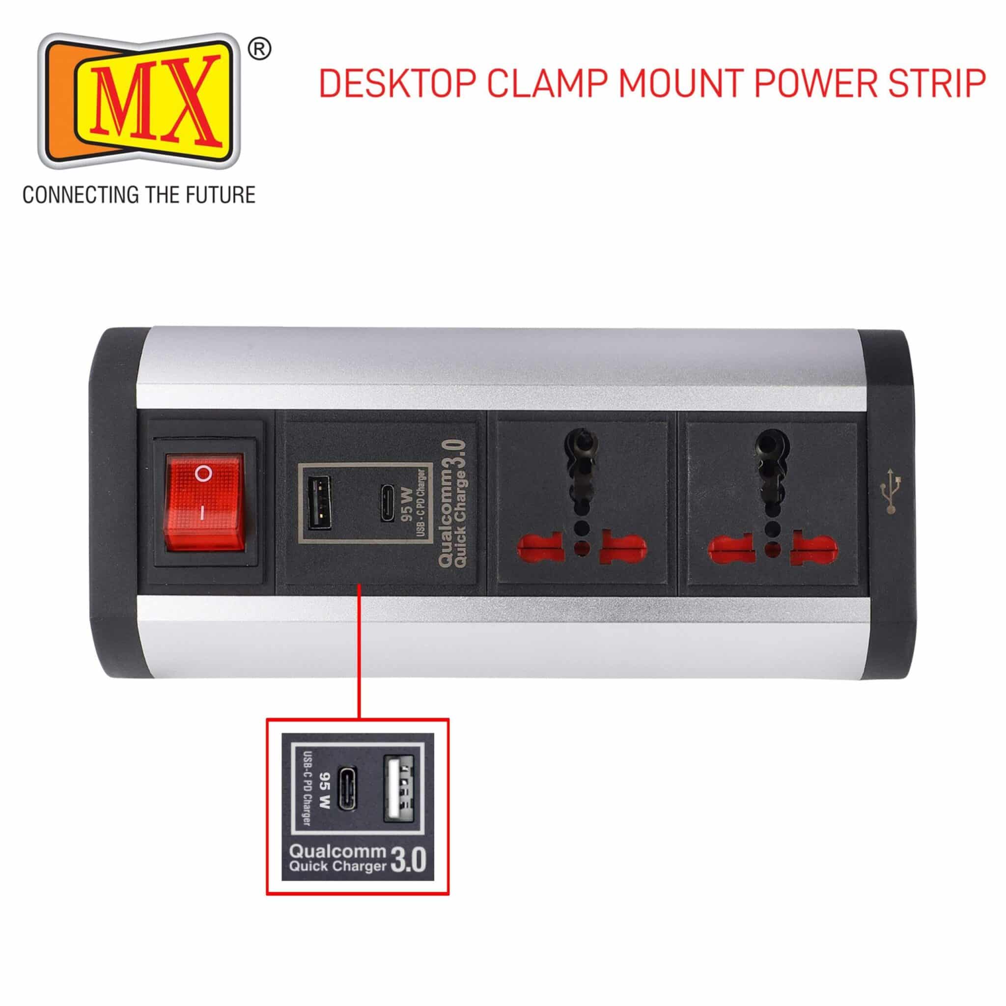 MX Power Console 16 Amp 2 Universal Sockets with 95W PD Charging Port Extension Board - Desk Clamp Mount –Power Strip–Master Switch For Home Office Exhibition School - 3 Pin Power Cord (MX-4193_1.5mtr) - Image 5