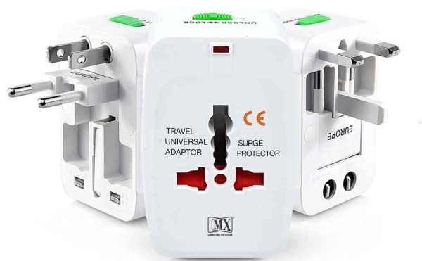 MX Universal Travel Adaptor with Build in USB Charger Port with 250V, Surge/Spike Protected Electrical Plug White - Image 2