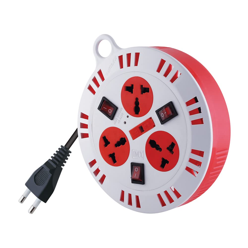 MX 3 Outlet Universal Sockets, Spike Guard Extension Box with Individual Switch, Fuse Protection - 2 Pin x 5 Meter Power Cord