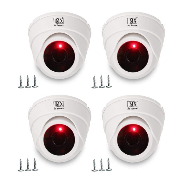 MX Dummy Fake Security Wireless Dome CCTV Outdoor Camera Flashing Light Black D2 Security Camera, White (MX Dummy 4) (Pack of 4)