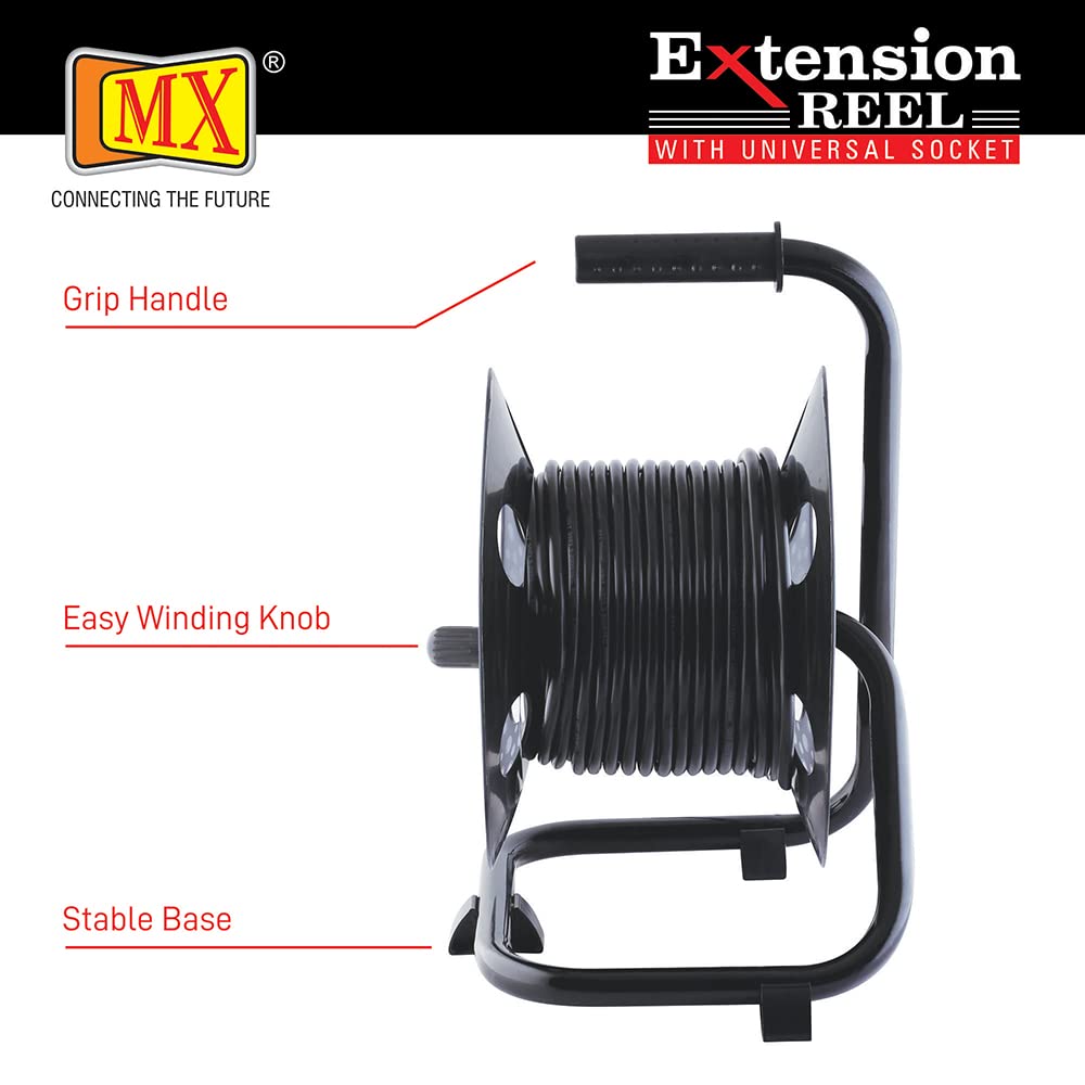 MX 2 Outlet Universal 15 Amp Sockets Extension Reel / Extension Board with Single Pole 32 Amp MCB Switch, 30 Meter, 3-Pin, 16 Amp Power Cord - Image 2