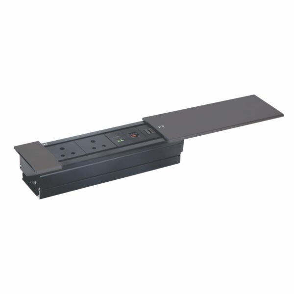 MX Desktop Access Flap Sliding Open with 2 Universal Socket/1 HDMI(4K) /1 RJ-45(CAT-6)/2 USB (A+C 18W PD) Cable Manager ( MX 7005 2U )