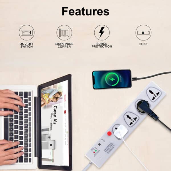 MX 4 Outlet Power Strip With Universal Socket - Master Switch With Built-in Fuse Power Cable - 5 amp (10MTR)
