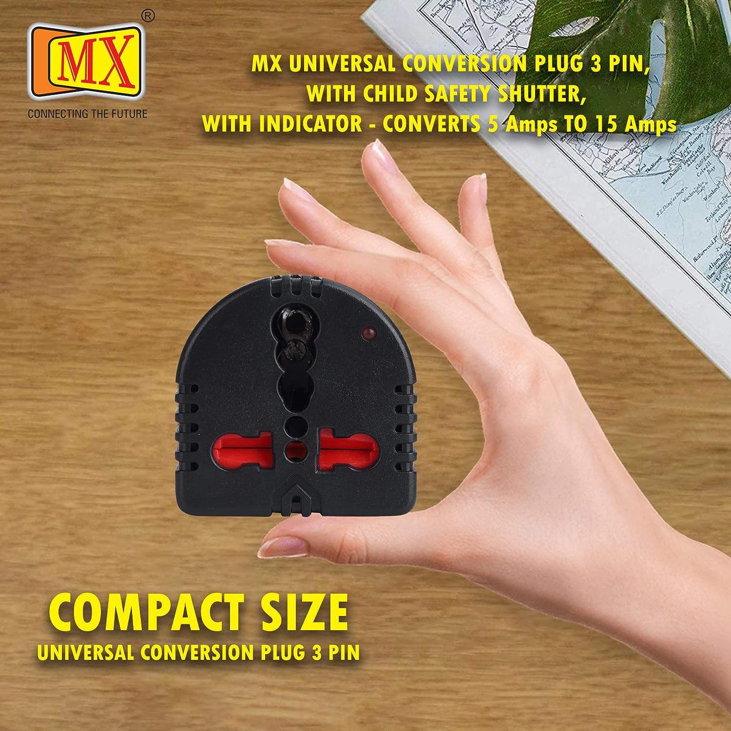 MX 3 Pin Universal Conversion Plug Converts Power 5 AMP to 15 AMP Plug, Flame Retardant Body Material with Child Safety Shutter & LED Indicator, Travel Adaptor, Multi- Use Socket Connector (Pack of 2) - Image 3