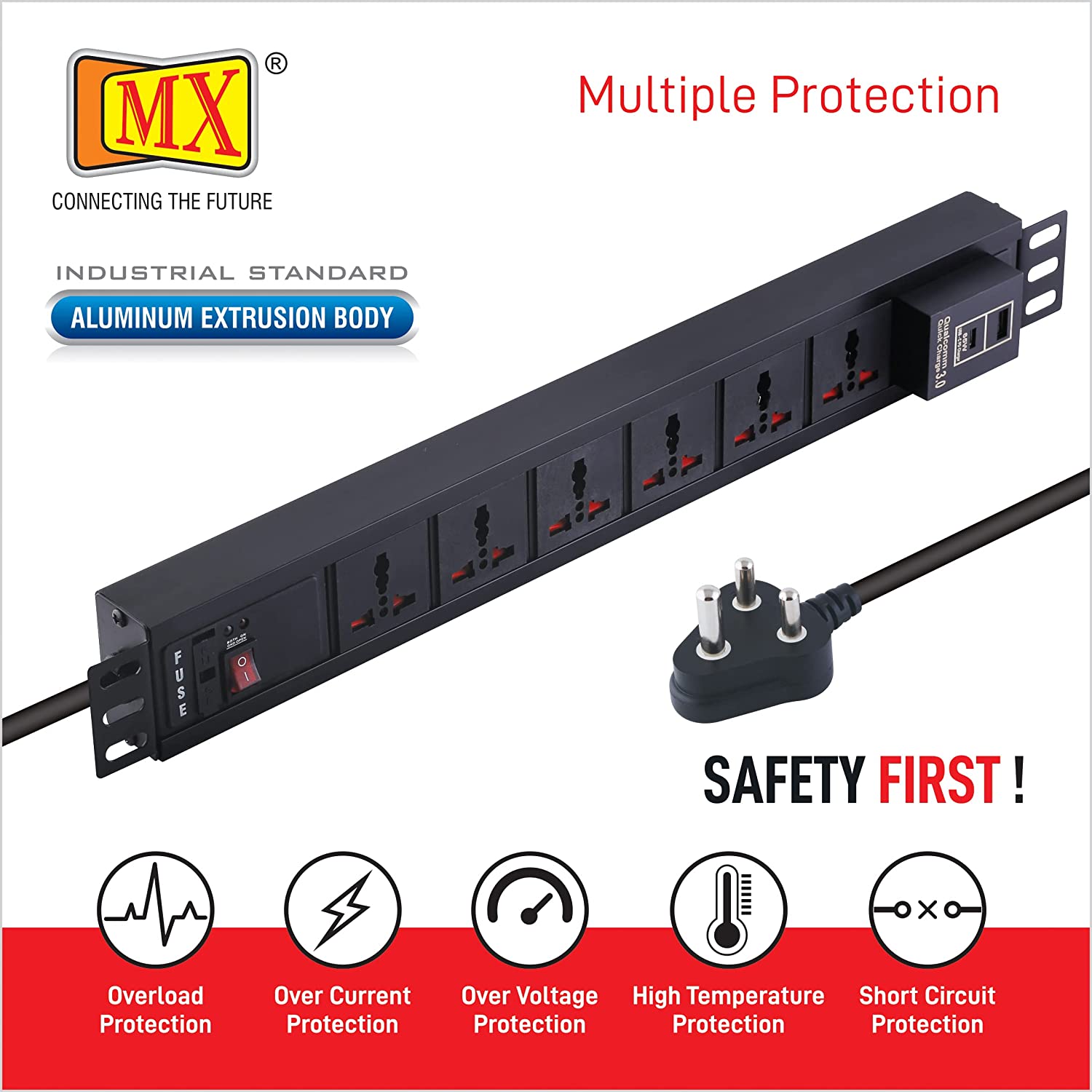MX 6-Outlet Power Distribution Unit with 5A Universal Socket, USB C PD 65W, USB A Port, Built-In Fuse, Master Switch, Wall Mount, 1.5m Power Cord for home appliances like electric cooktop & Stove - Image 3