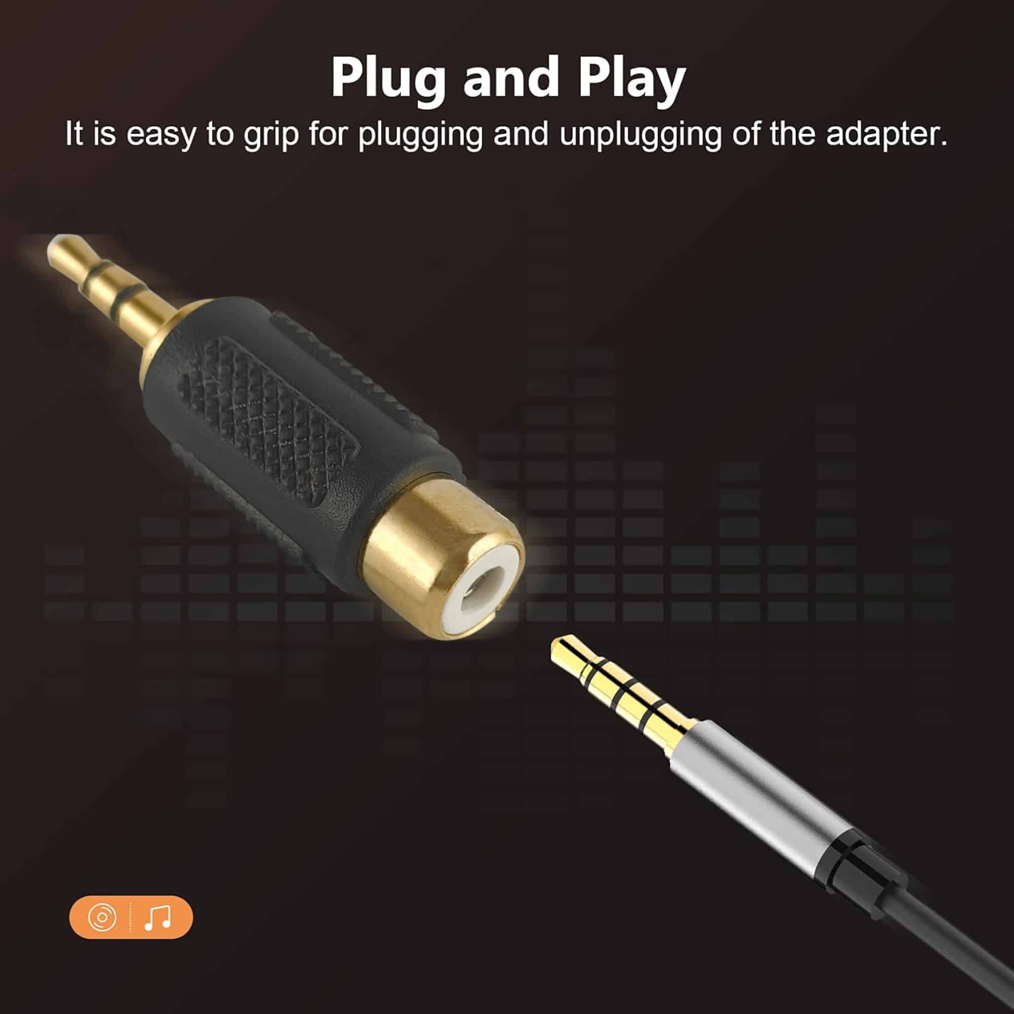MX EP Stereo Male Plug 3.5 mm TO RCA Female Socket Connector (GOLD PLATED)