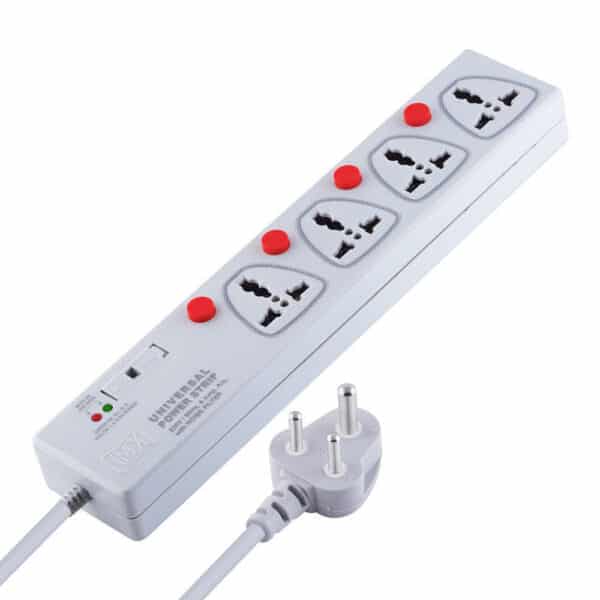 MX 4 Outlet Power Strip With Universal Socket - Individual Switch For Each Socket, With Built-in Fuse Power Cable - 5 amp - 5 MTR