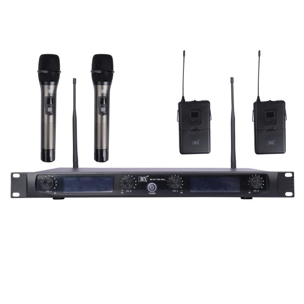 MX 4-Channel UHF Wireless Microphone System with 2 Handheld Mics and 2 Lapel Mics - Bodypack Transmitters with Fixed Frequency for Party, Wedding Host, Business Meeting, & Multi-Purpose Use